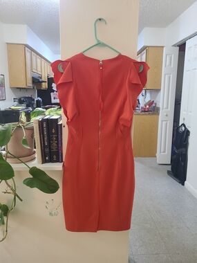 Karen Millen Coral Ruffle Sleeve Midi Dress